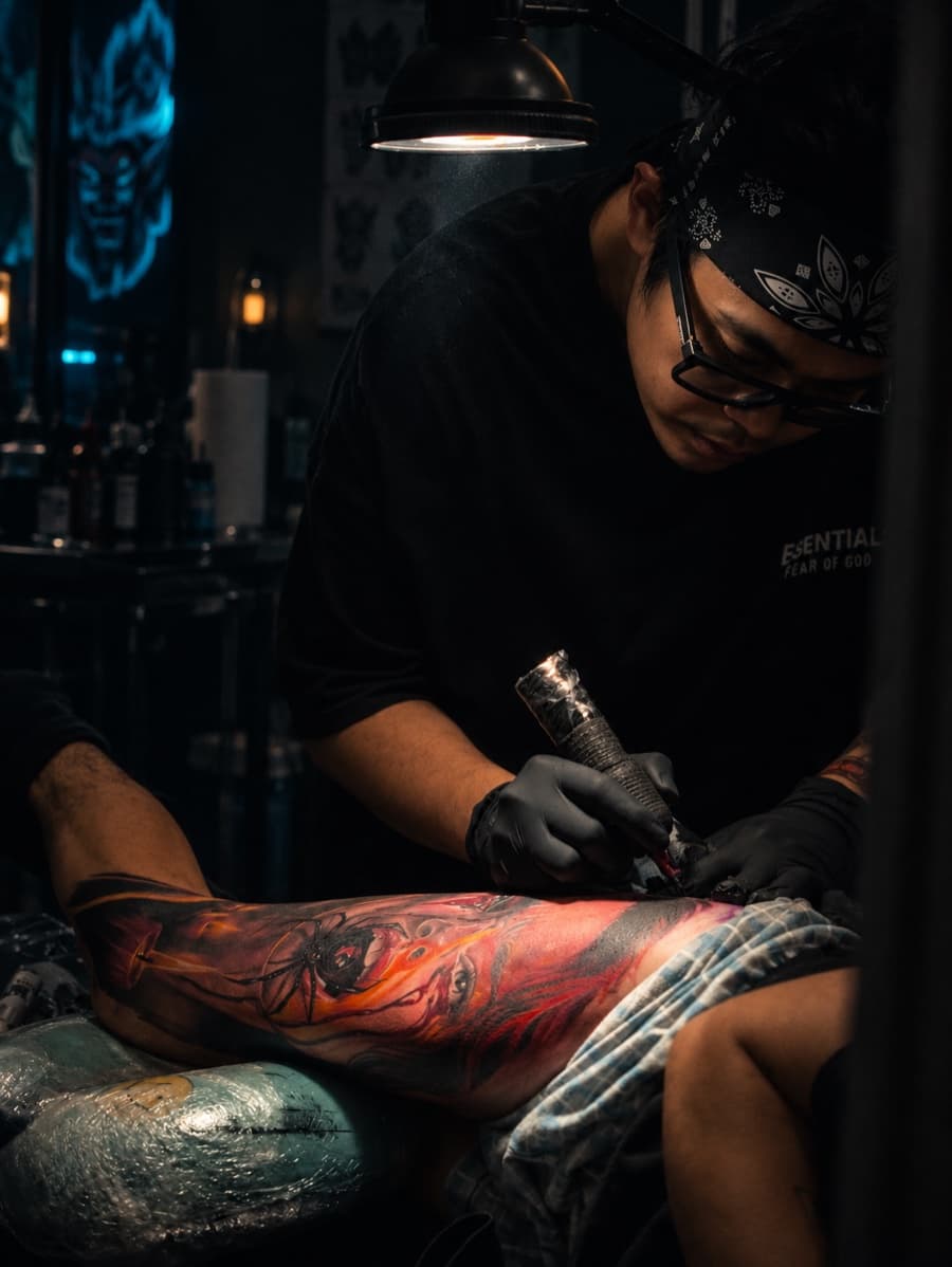 park nichole lladoc — black and grey realism tattoo artist at gorillaz tattoo art studio philippines