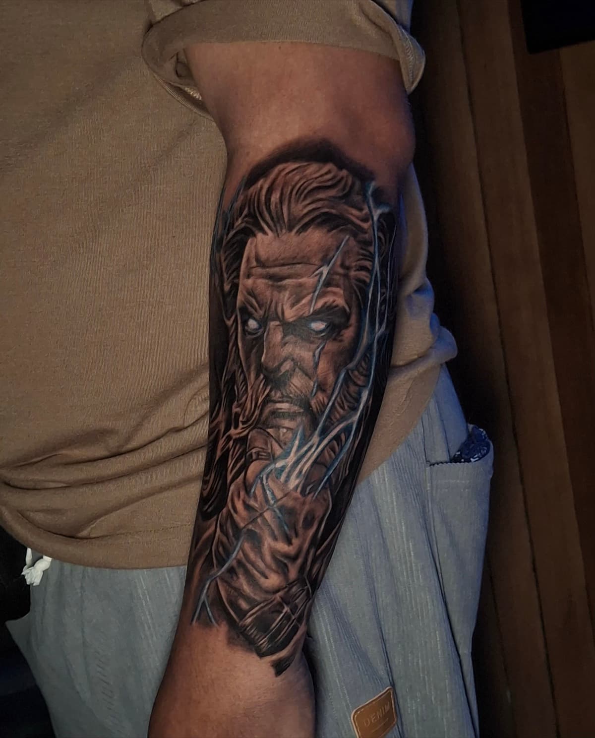 blackwork ancient tree face forearm tattoo by isaiah recongco — gorillaz tattoo art studio philippines